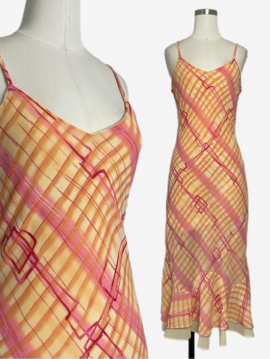 Vintage Dresses & Skirts - Vintage Y2K Sharon Max NWT Deadstock Orange pink geometric layered midi dress S